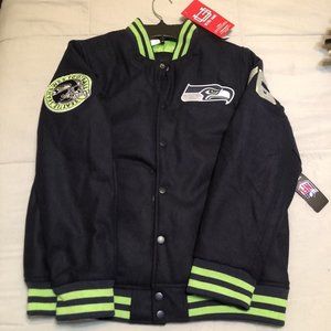 NFL Seattle Seahawk Navy Poly Twill Varsity Jacket Youth Size Large 14/12 New